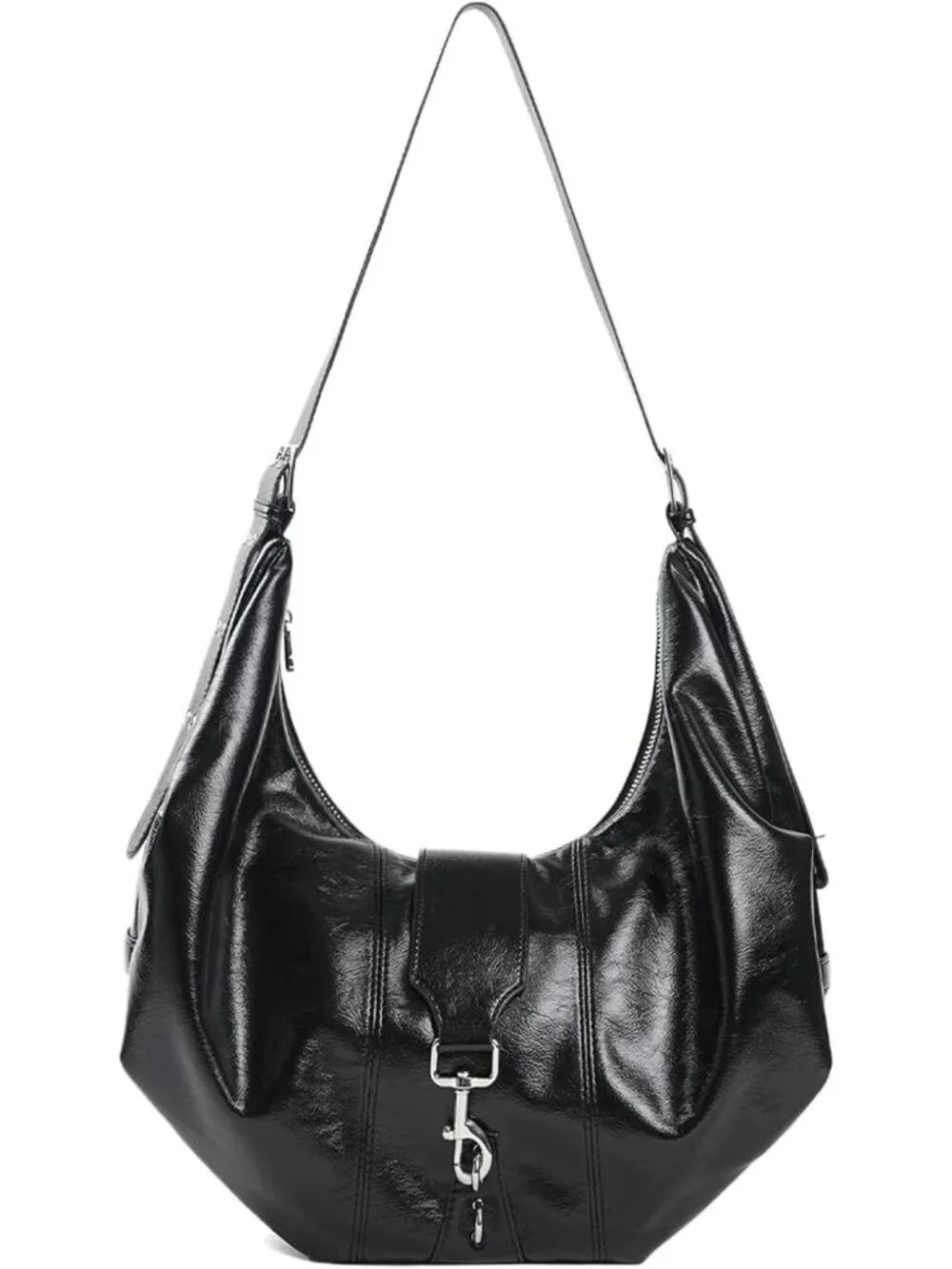 Trendy Y2K Leather Hobo Purse, Buckle Clutch Bag, Large Shoulder Tote for Women